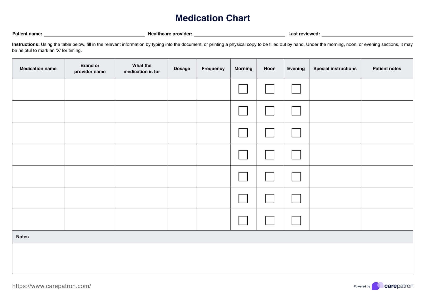 Free Printable Medicine Chart
