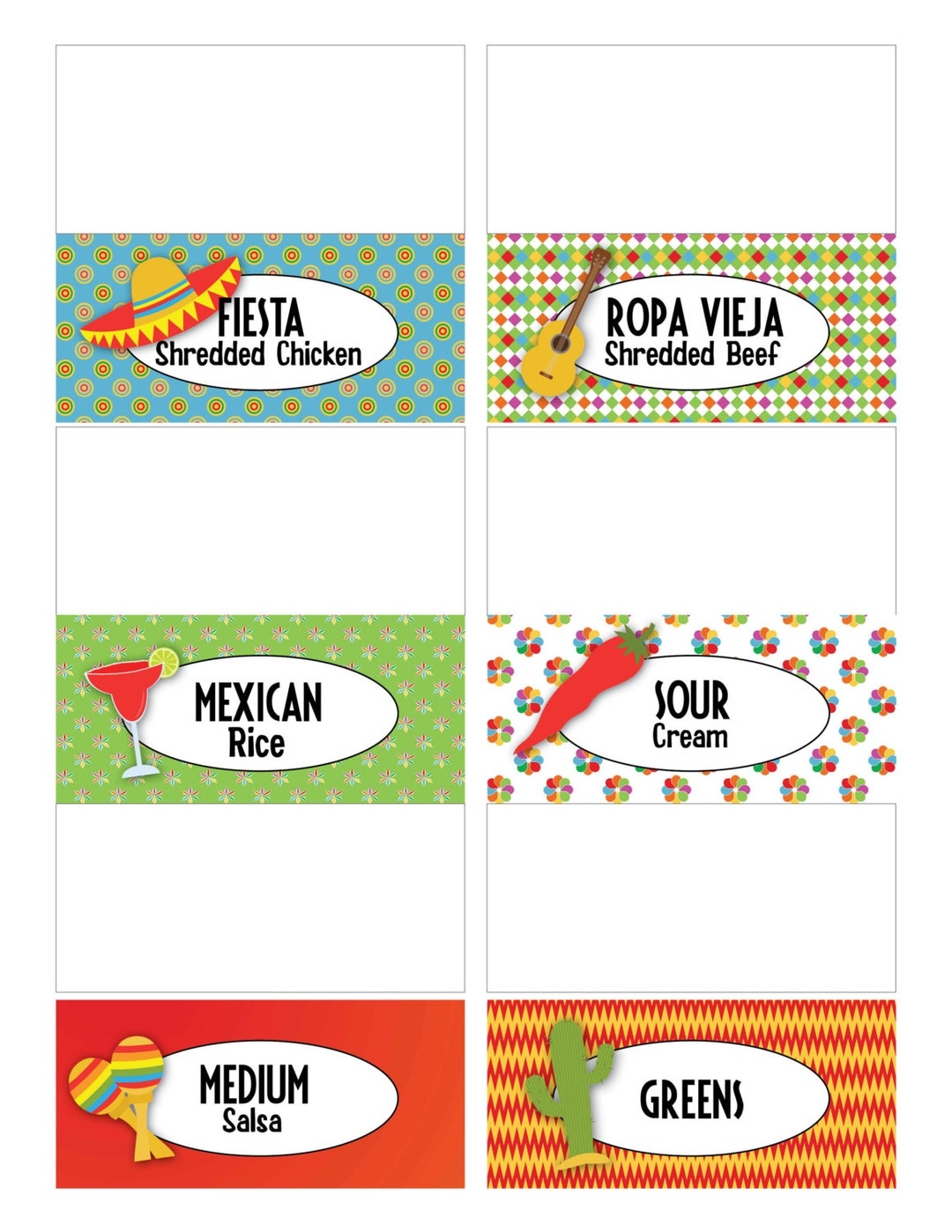 Mexican Fiesta Food Cards Ole Etsy