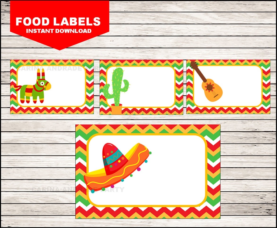Mexican Fiesta Food Labels Instant Download Cinco De Mayo Party Tent Cards Mexican Fiesta Party Food Tent Cards Etsy