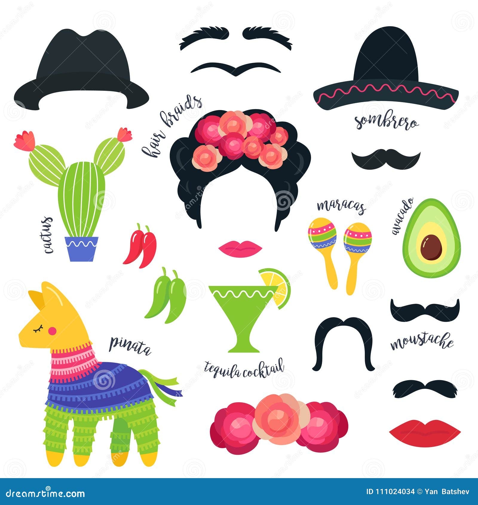 Mexican Fiesta Party Symbols And Photo Booth Props Vector Design Stock Vector Illustration Of Holiday Braids 111024034