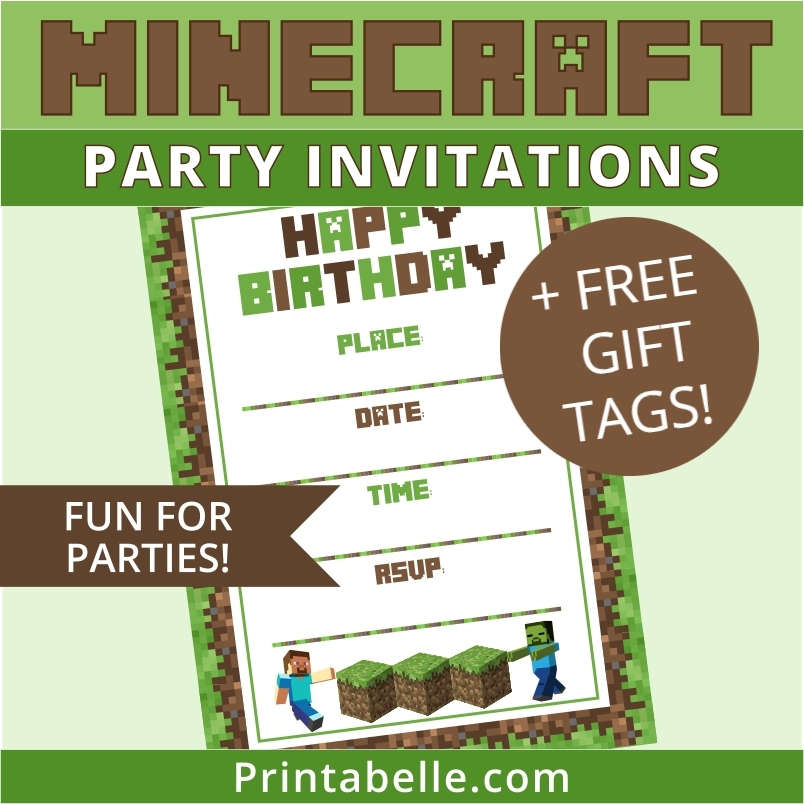 Minecraft Invitations FREE Gift Tags Party Printables Printabelle