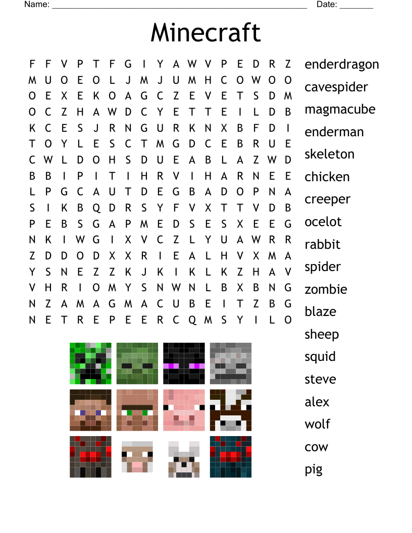 Minecraft Word Search WordMint