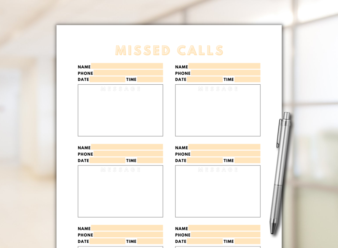 Missed Call Log Printable Boutique Printables
