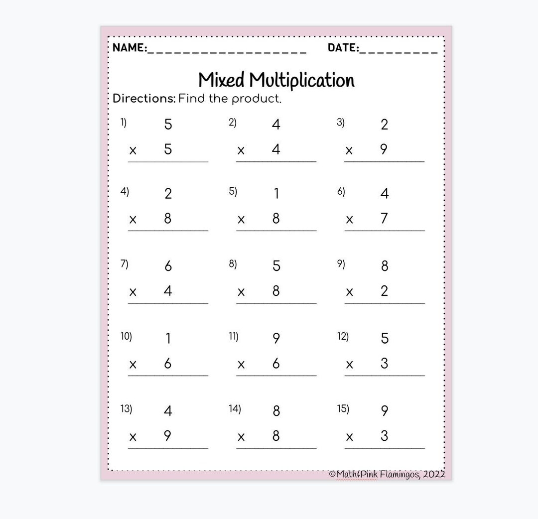 Mixed Multiplication Worksheets Etsy