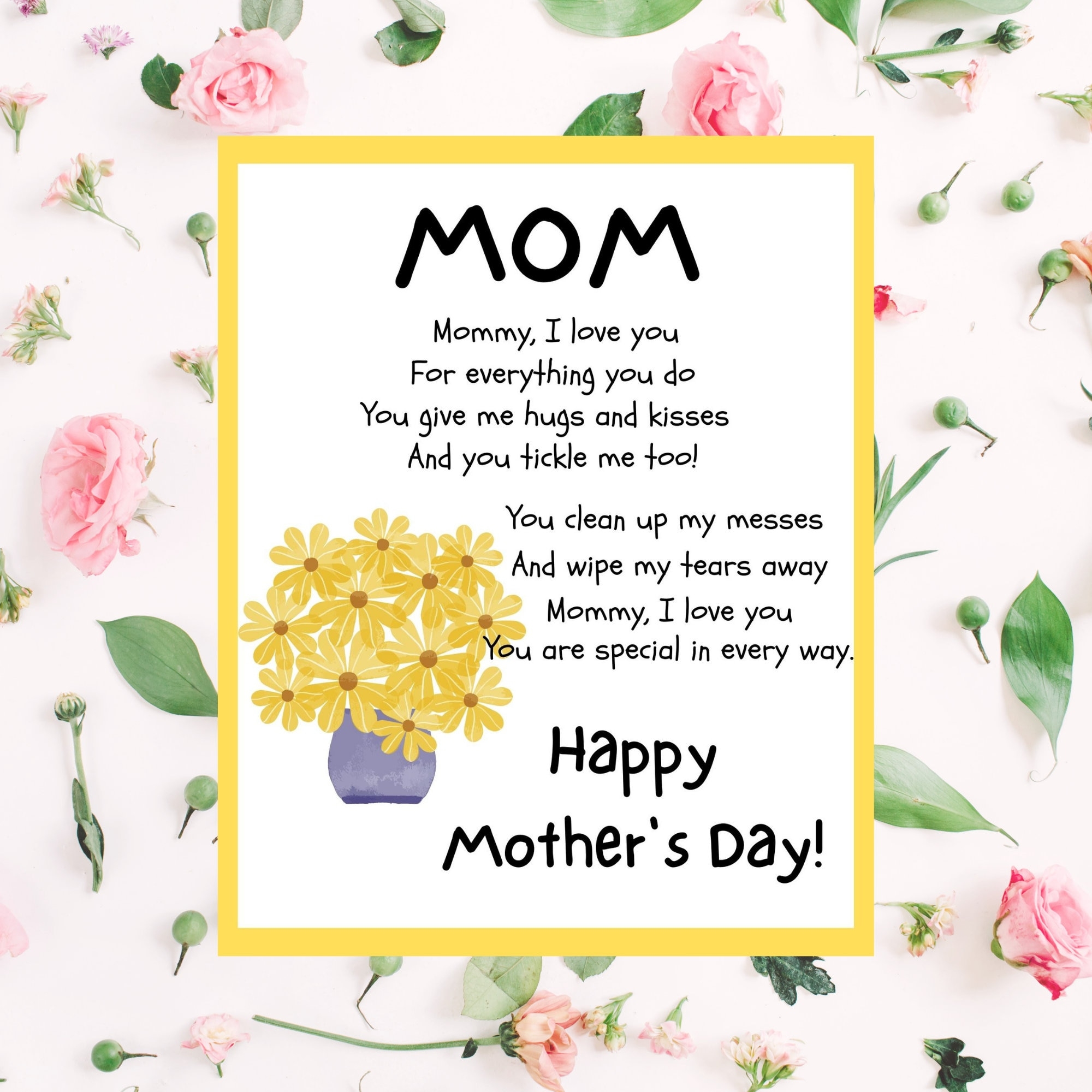 MOM Mother s Day Poem Printable Mother s Day Poem From Child Yellow Daises Mother Day Gift Idea Printable Digital Download Etsy