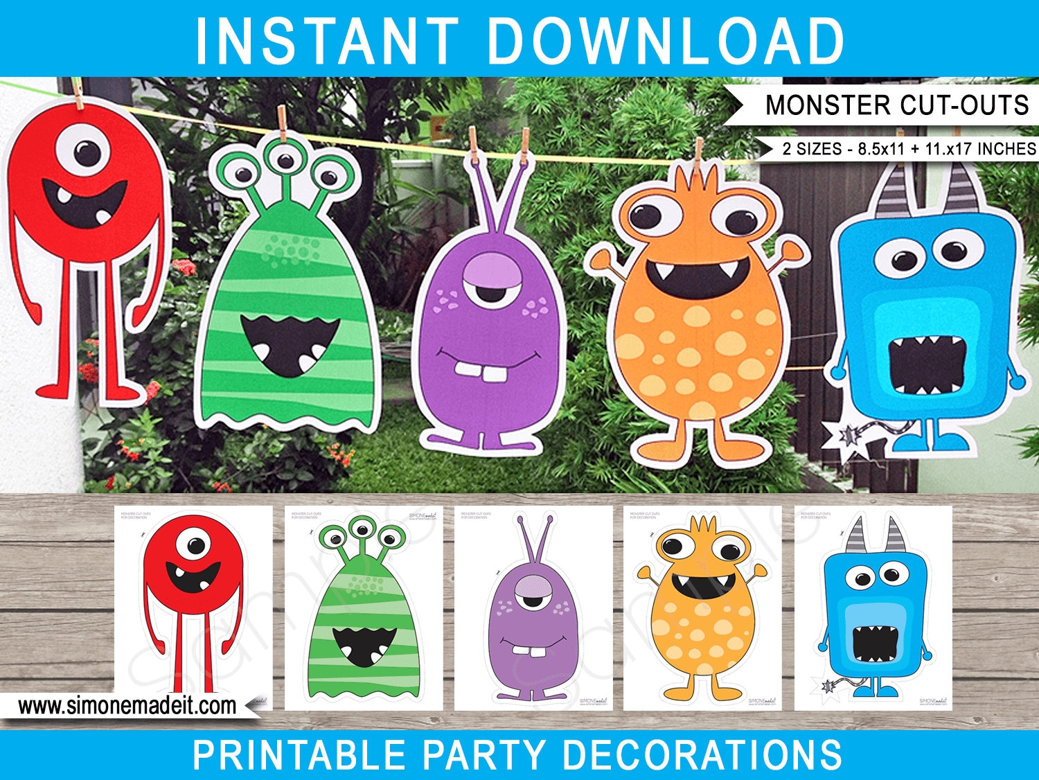 Monster Decoration Templates Printable Birthday Party Cut out Signs DIY INSTANT DOWNLOAD 2 Sizes 8 5x11 Inch A4 11x17 Inch A3 Etsy