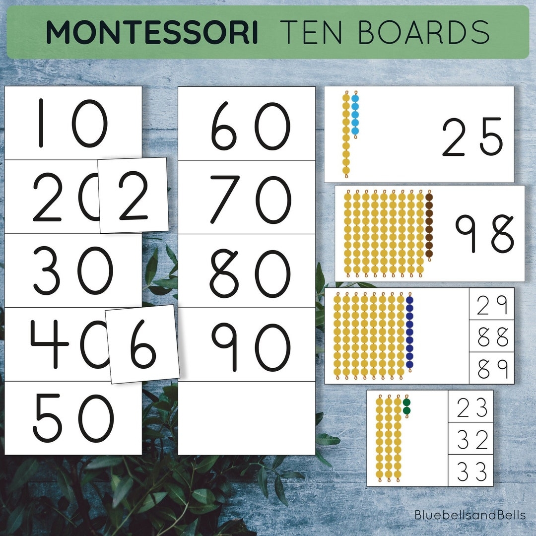 Montessori Printable Ten Boards Cards And Worksheets Montessori Beads Number 20 100 Activities Etsy