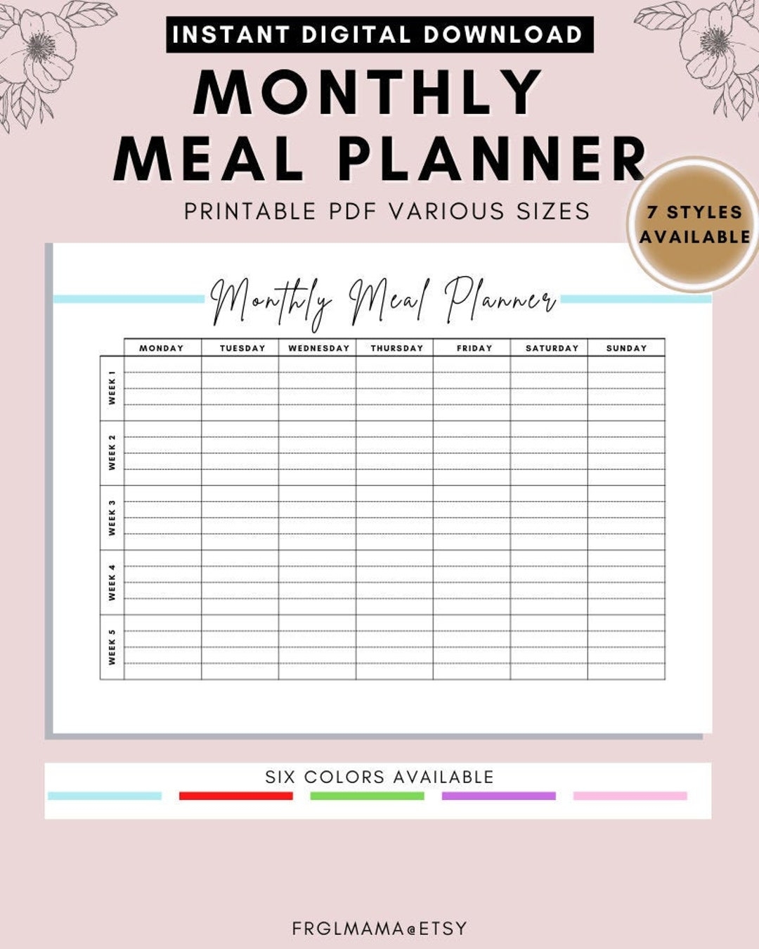 Monthly Meal Planner Free Printable