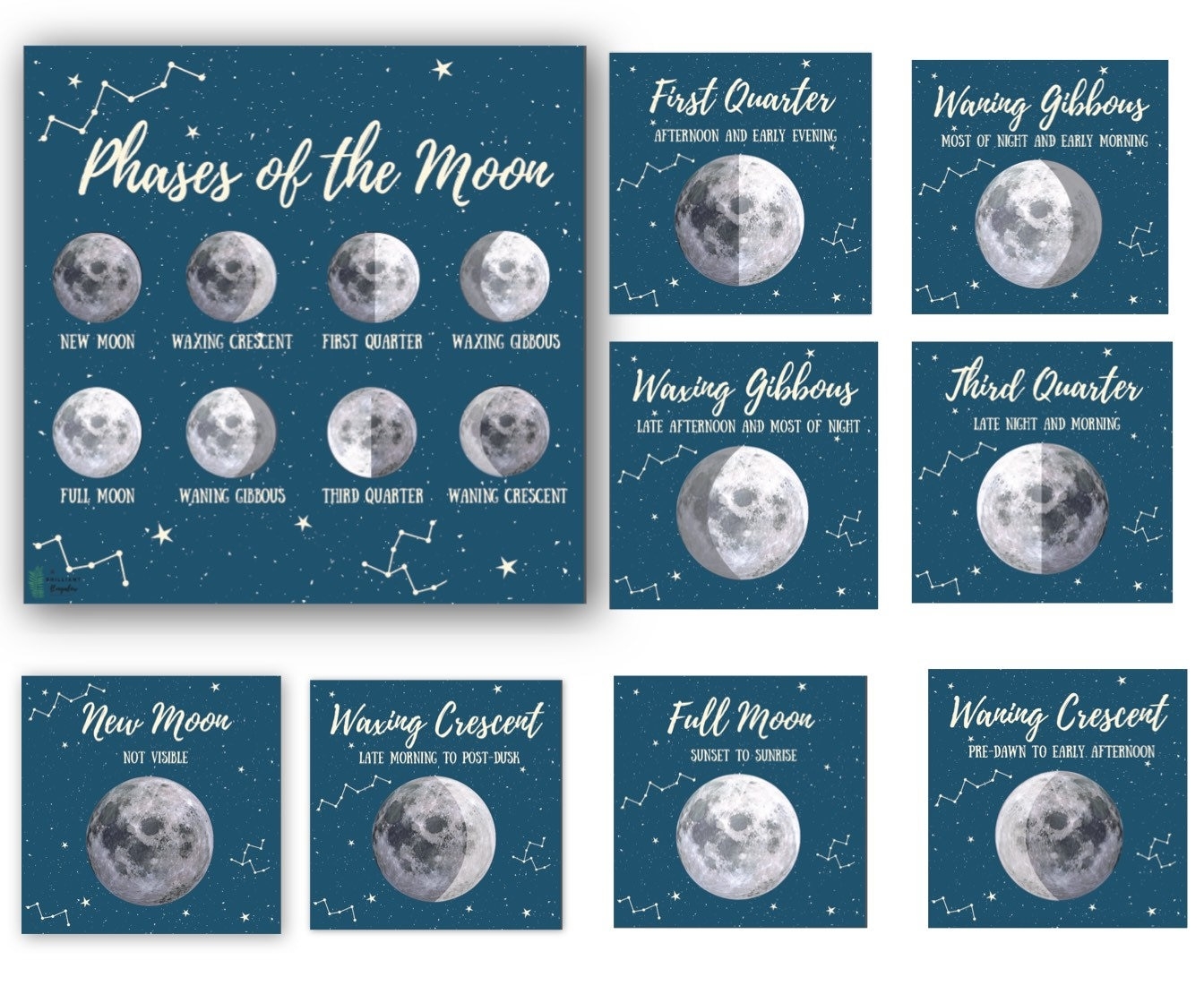 Moon Phase Cards Printable Moon Phase Cards Harvest Moon Three Part Montessori Cards Nature Study Outer Space Lunar Cycle Etsy