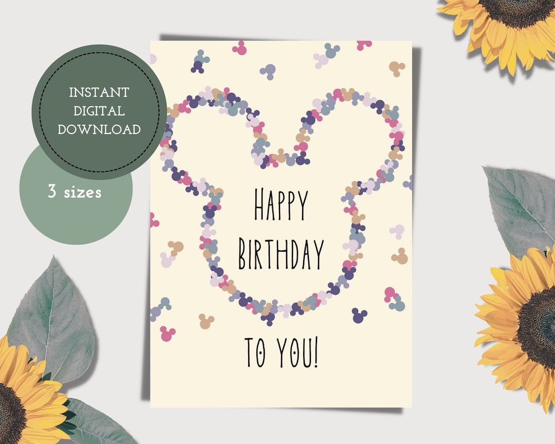 Mouse Confetti Printable Birthday Card Digital Birthday Card Digital Download Stationary Disney Mickey Mouse Etsy