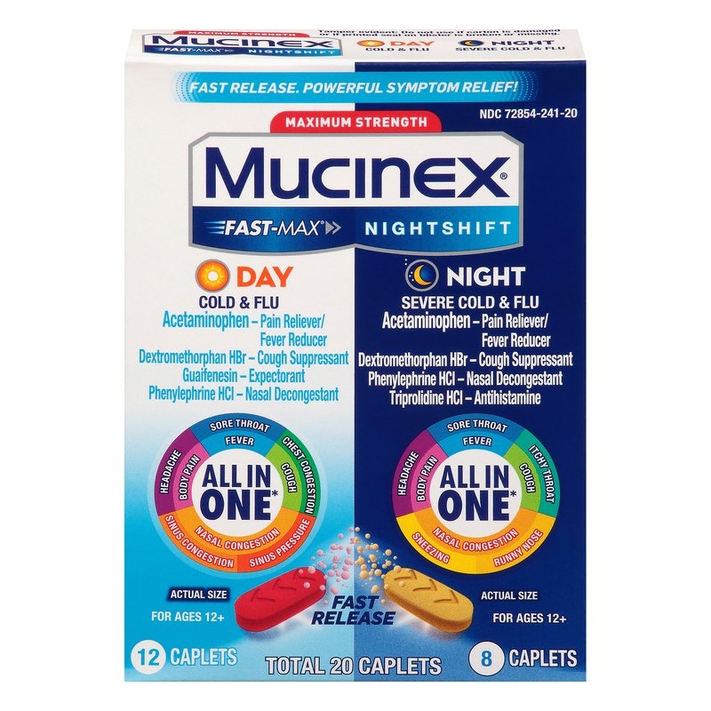 Mucinex Fast Max Day Cold Flu Nightshift Multi symptom Fever Health Wellness Shop Your Navy Exchange Official Site