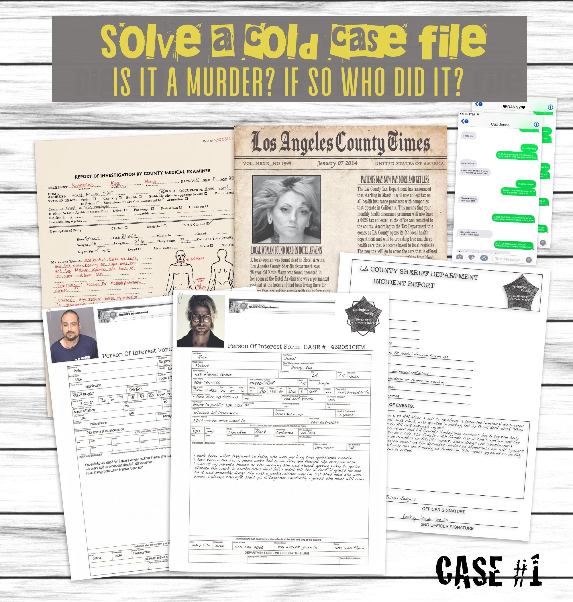 Murder Mystery Print And Solve At Home Cold Case File 1 Detective Game Katie Mann Hotel