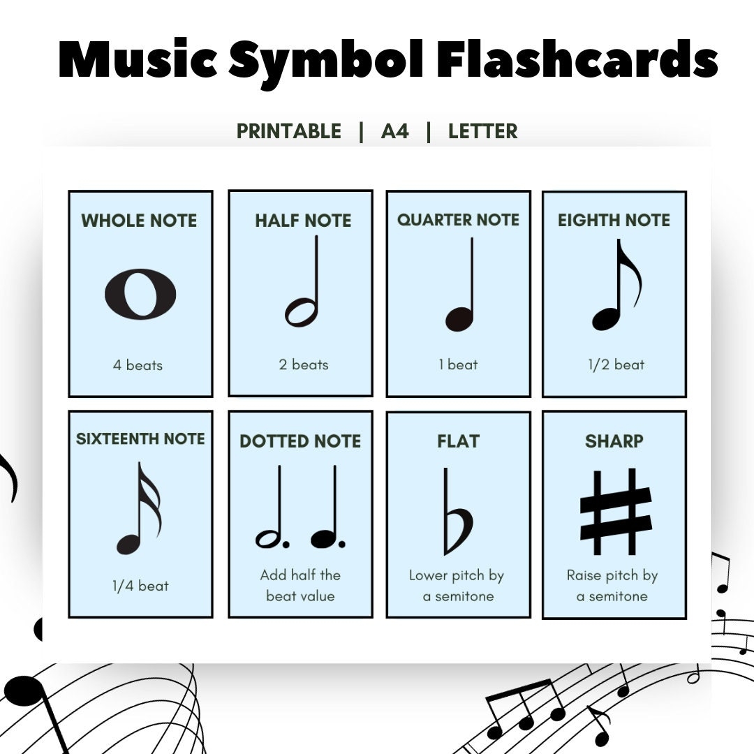 Music Symbols Printable Chart Music Note Flashcards Music Symbol Flash Cards Sheet Music Notation Poster Music Symbol Musical Notes Etsy