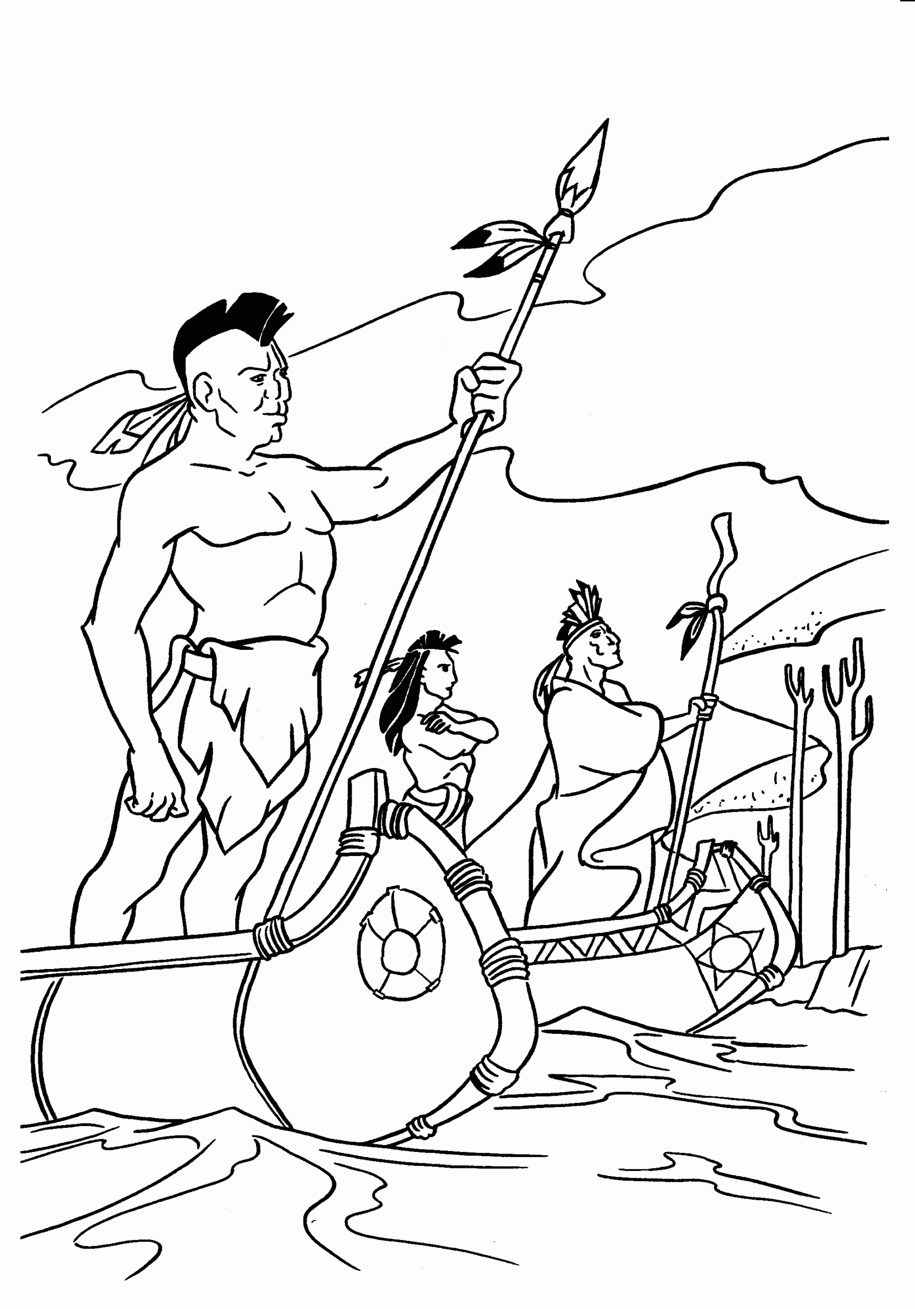 Native American Fishing Coloring Page Clip Art Library