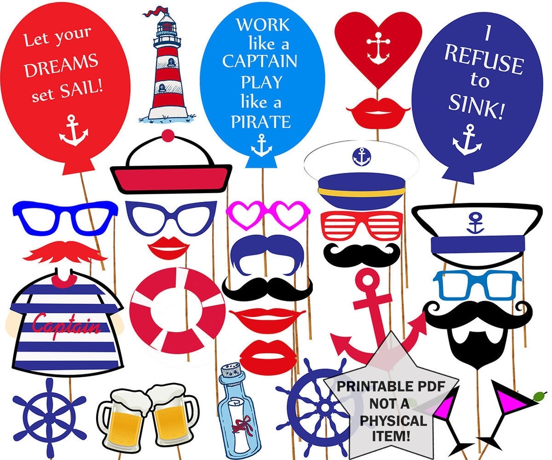 Nautical Party Photo Booth Props Printable PARTY Props Sailor Party Photo Booth Prop Navy Party Printable Nautical Bachelorette Hen Party Etsy
