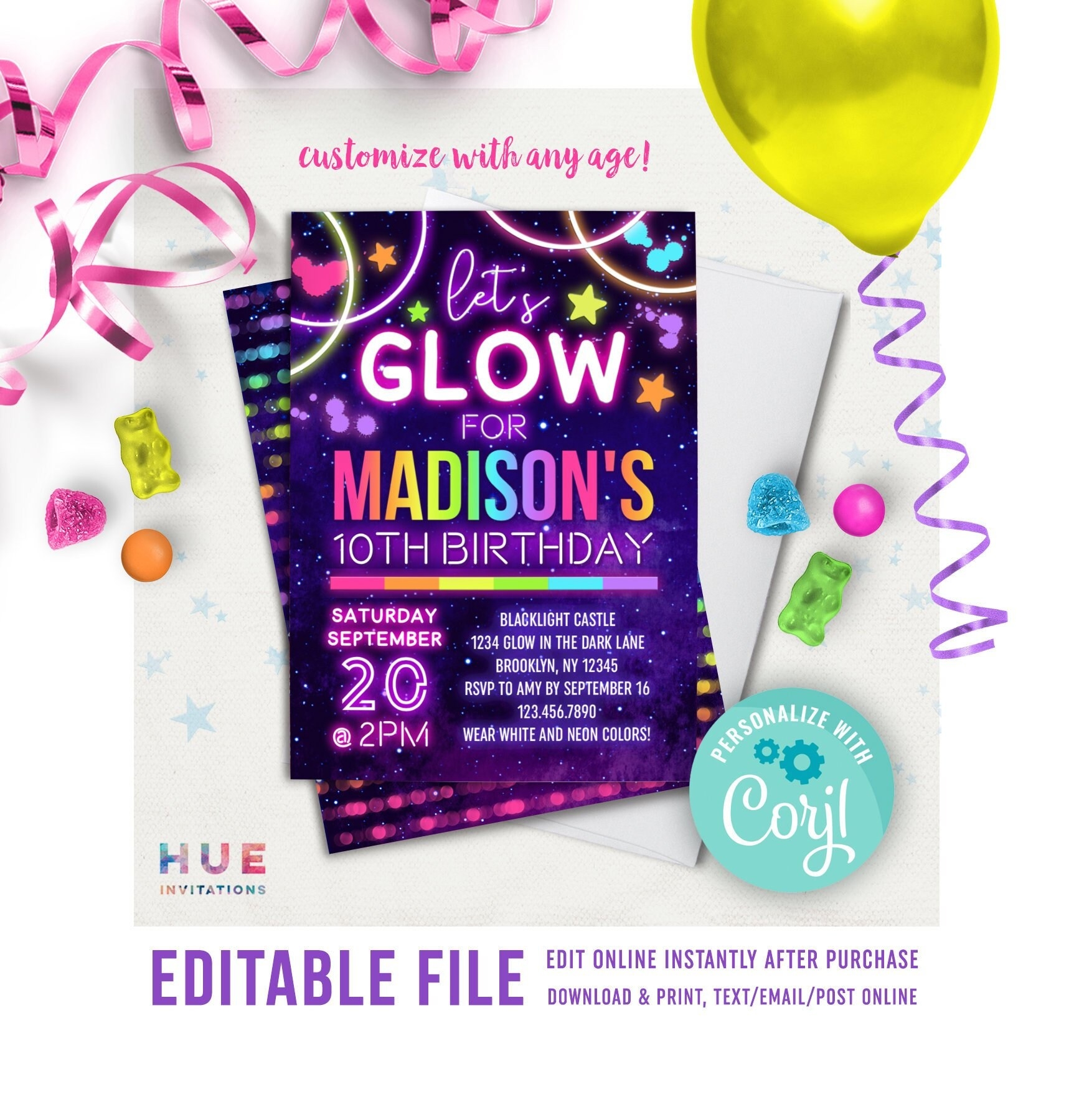 Free Printable Neon Party Invitations