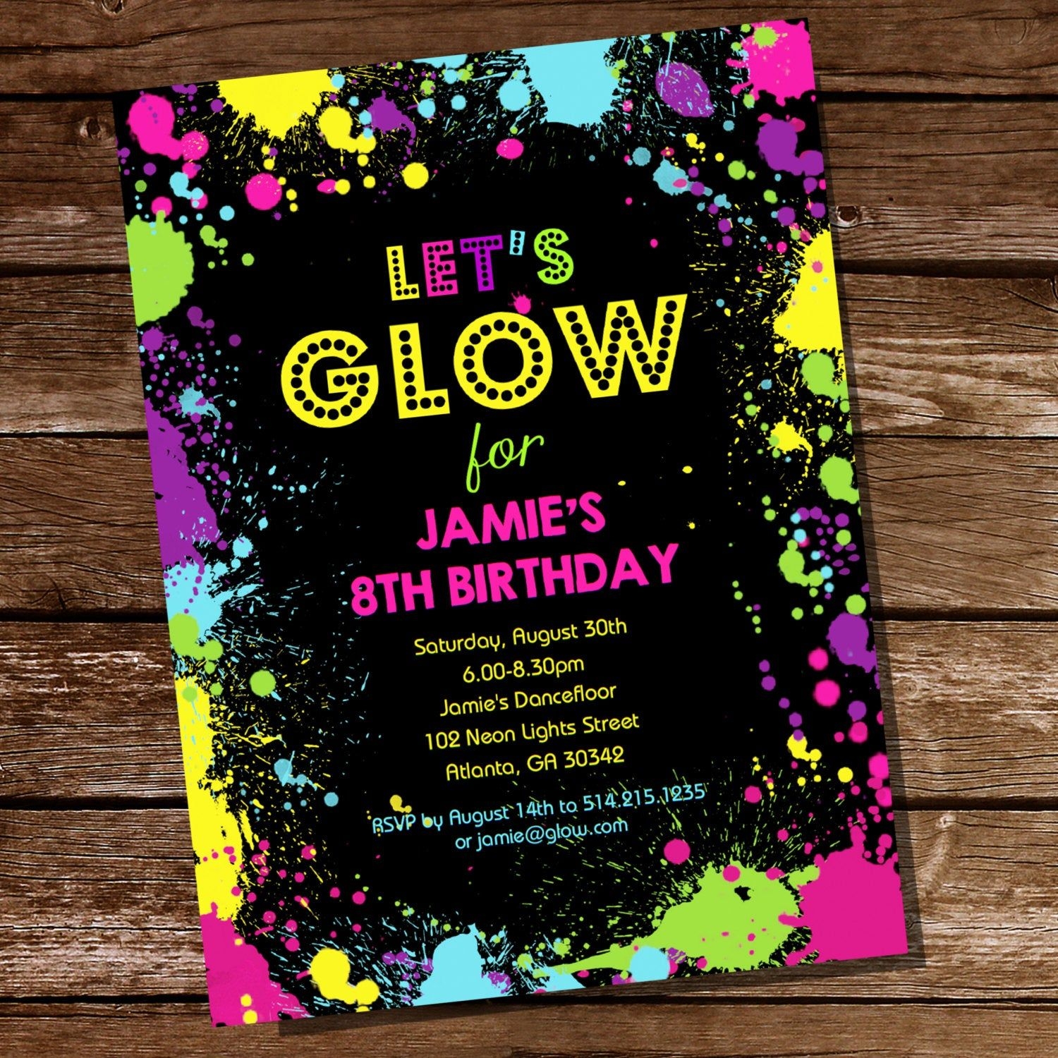 Neon Glow Party Printables Set Instantly Downloadable And Editable File Personalize At Home With Adobe Reader