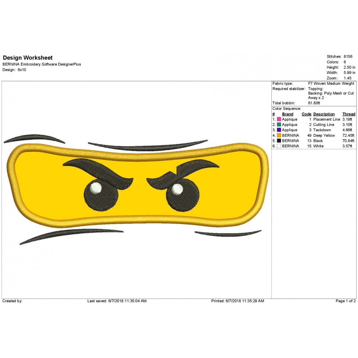 Ninja Eyes Applique Design