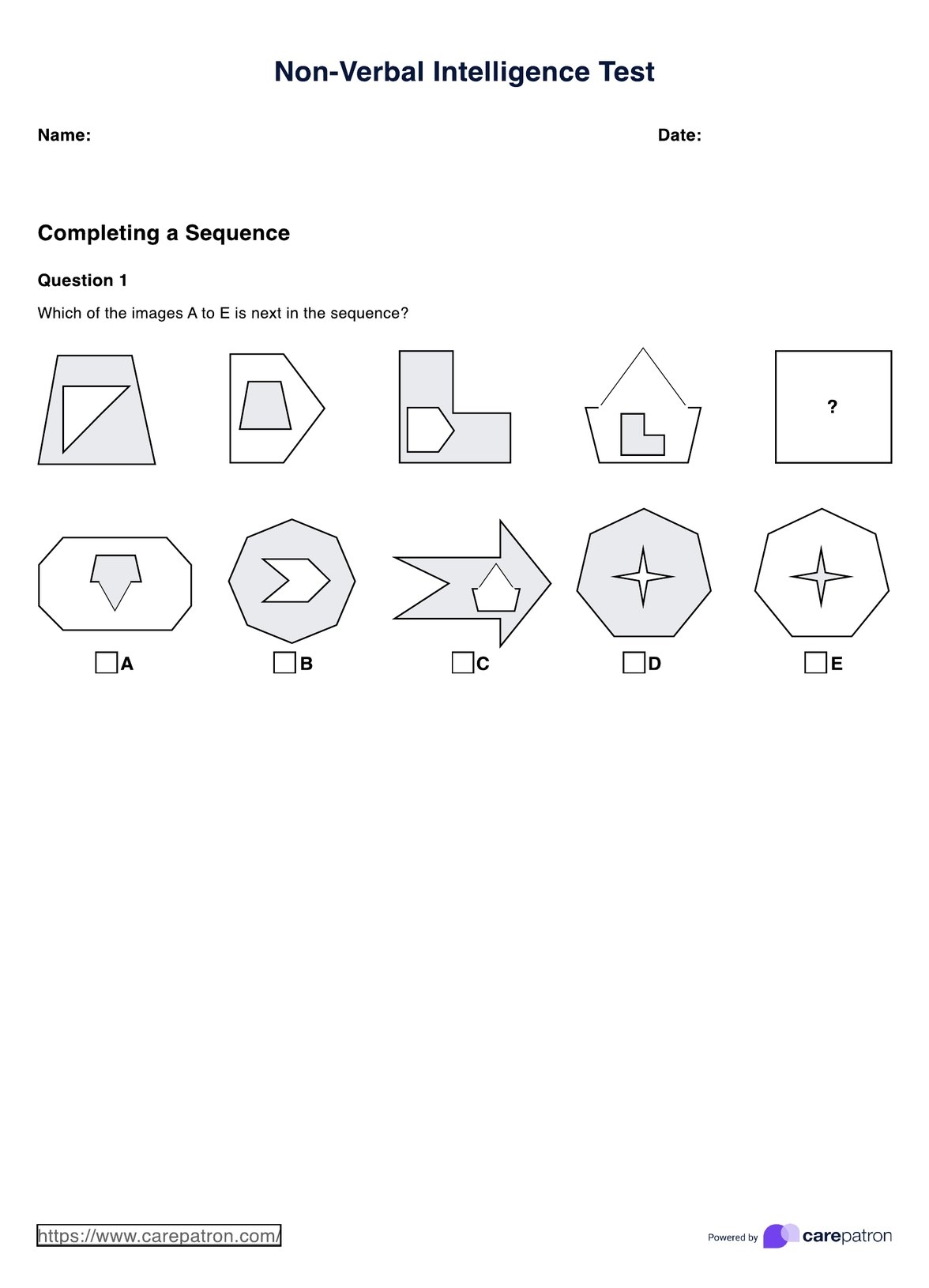 Nonverbal Intelligence Test Example Free PDF Download