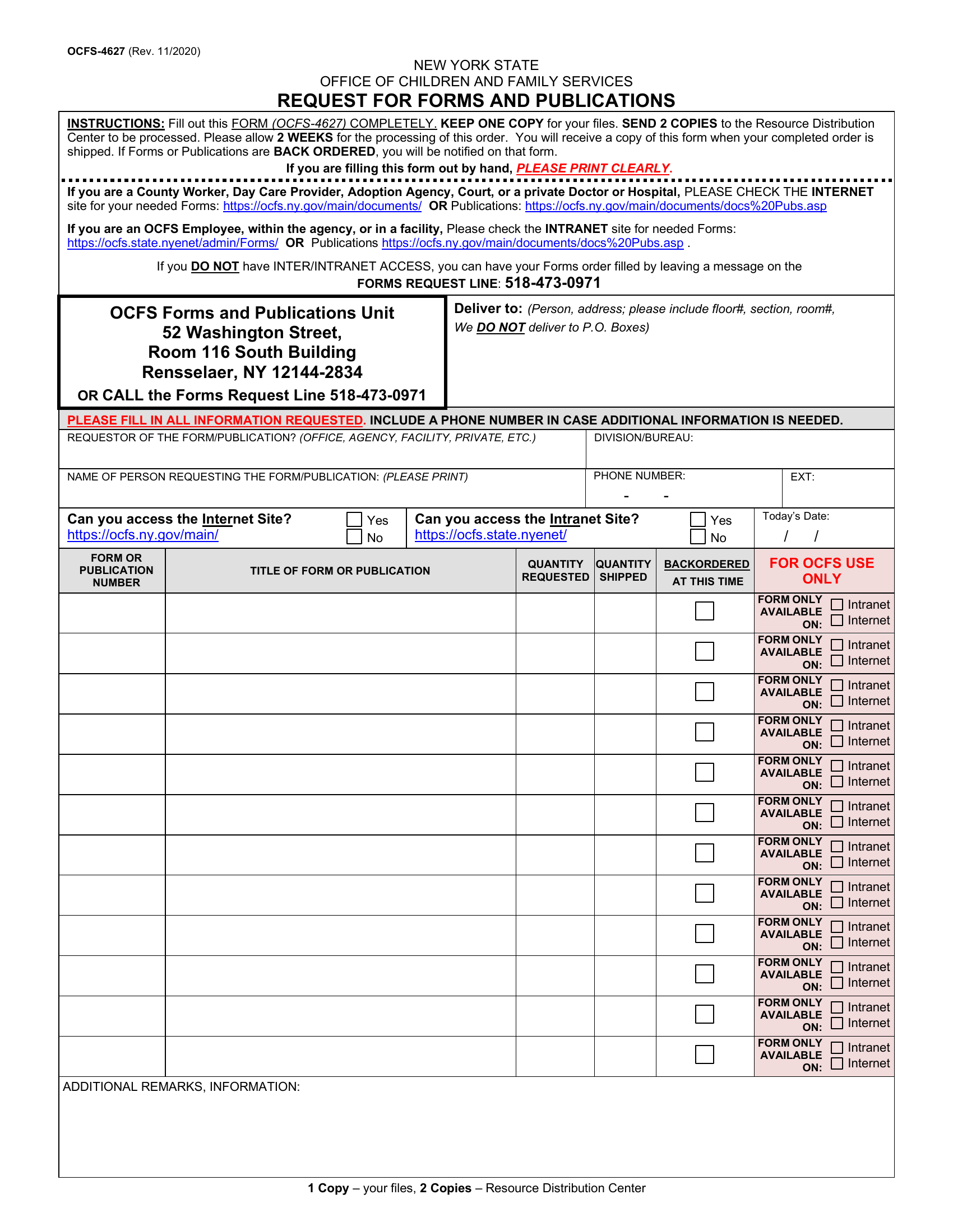 OCFS 4627 Request For Forms And Publications Forms Docs 2023