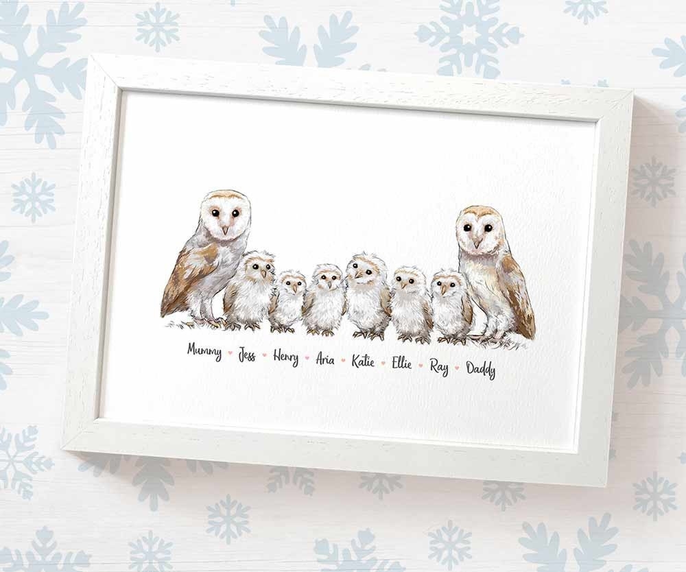 Owl Family Portrait Print With Any Names Christmas Gifts For Mum Or Dad Personalised Grandparent Gifts Mother In Law Gift Etsy