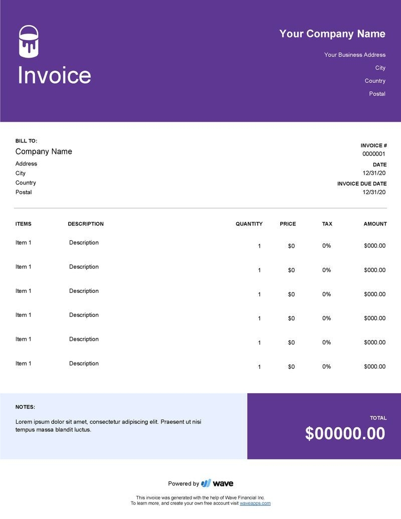 Painting Invoice Template Free Download