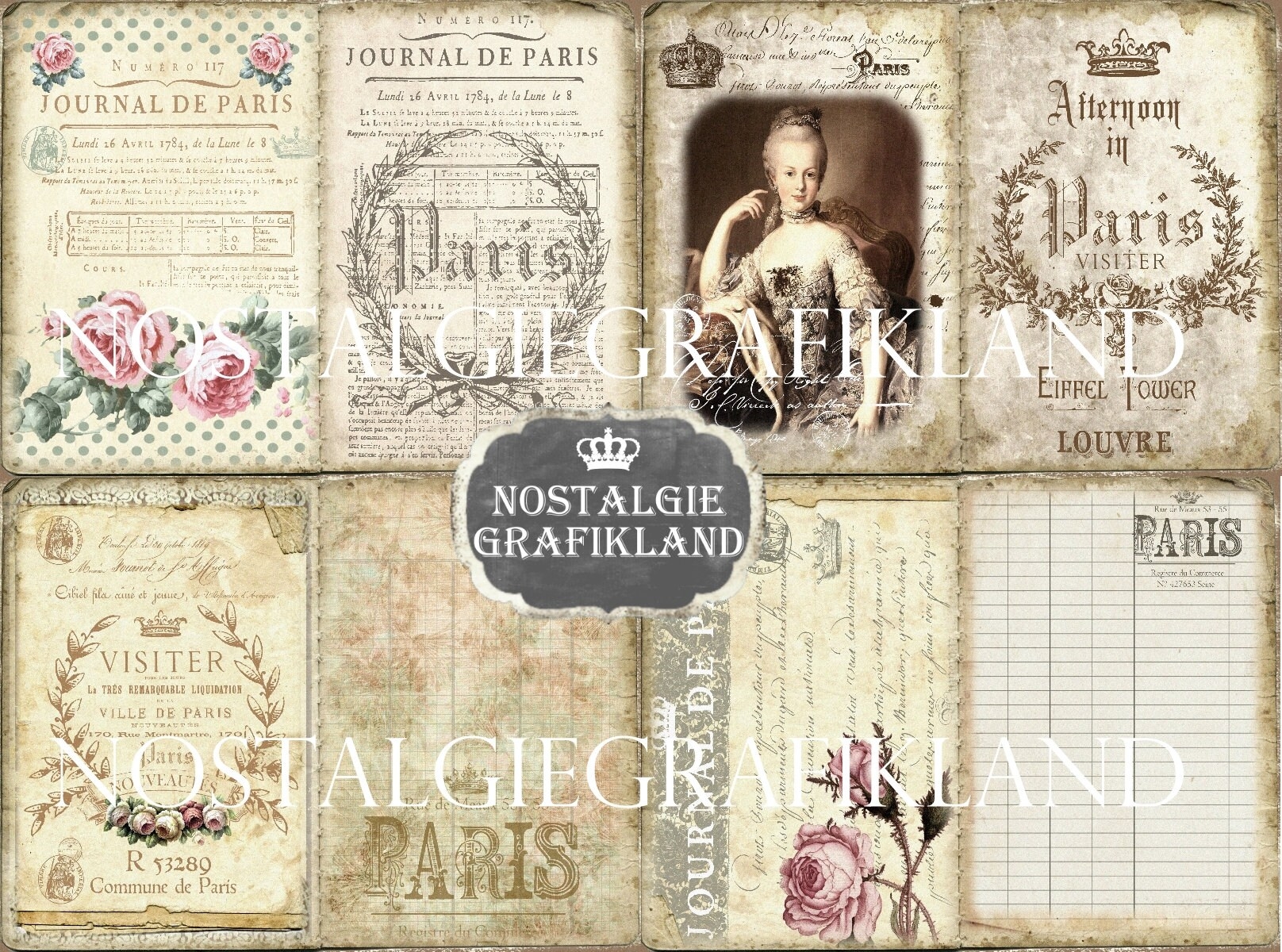 PARIS French Journal Pages Vintage Ephemera Printable Flea Market France Marie Antoinette Travel Download Digital Collage Sheet JPA021 Etsy