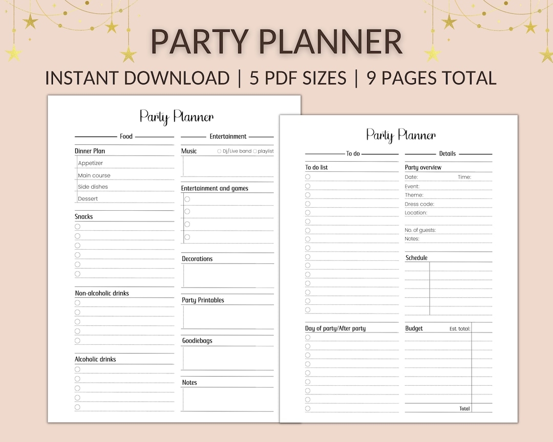Party Planner Party Planning Event Planner Birthday Party Organizer Printable PDF Letter Party Checklist Party Budget Planner Etsy