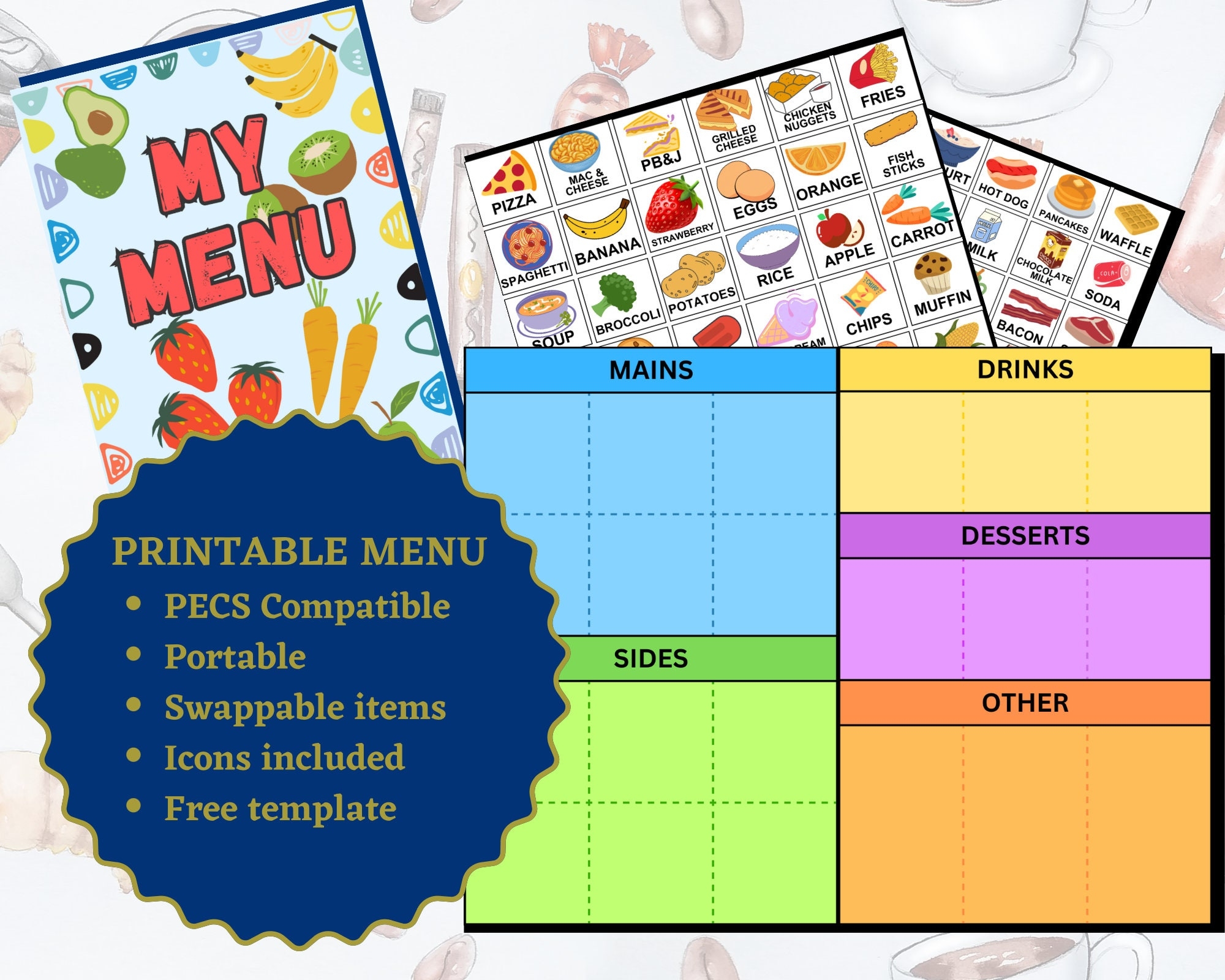 PECS Printable Menu With Swappable Items Customizable Instant Digital Download Etsy
