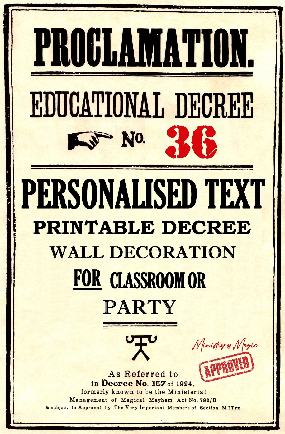 Personalised Educational Decree Proclamation Poster Wall Decoration Wizard Themed Poster For Party Classroom Etsy