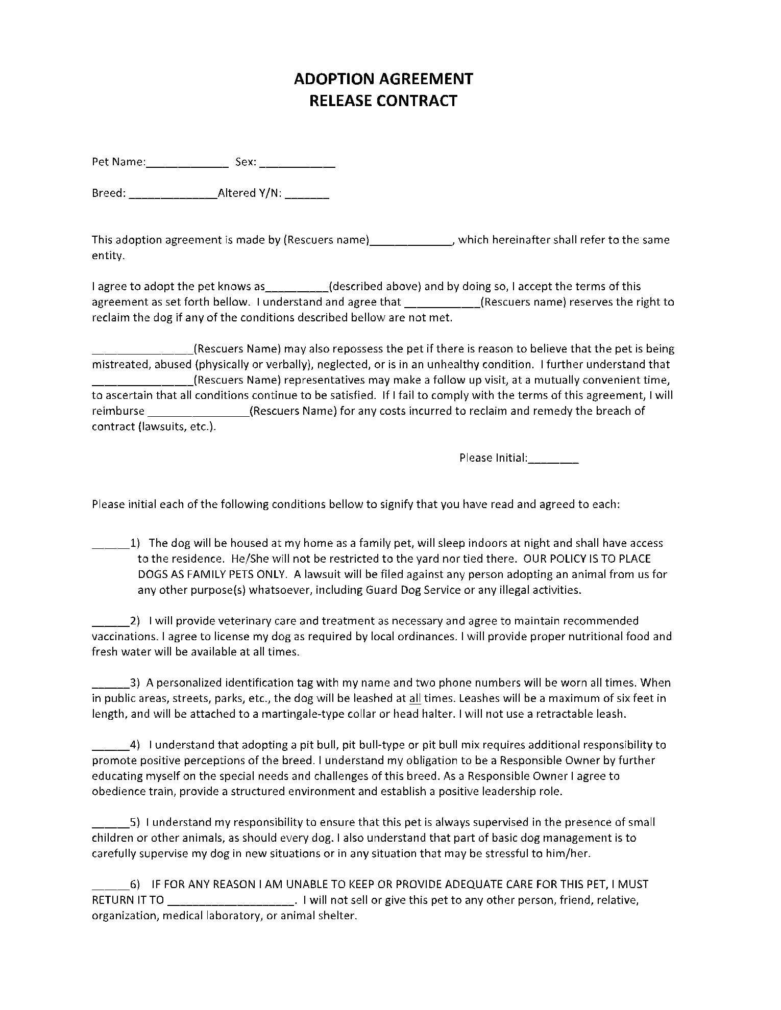 Pet Adoption Contract Template In 2021 Get Free Sample