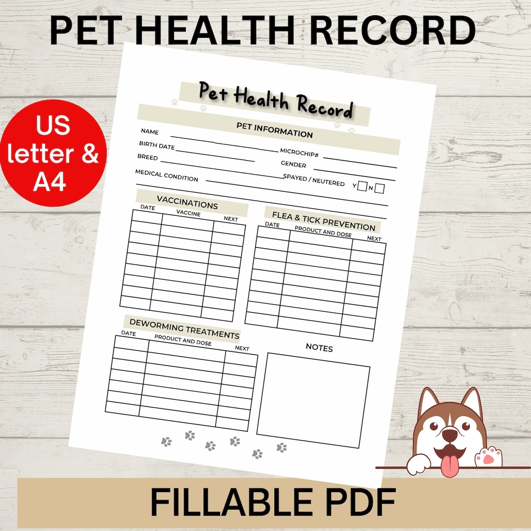Pet Health Record Printable For New Puppy Dog Or Cat Pet Health Record Printable And Editable Etsy