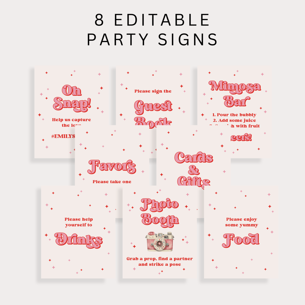Pink Retro Bachelorette Signs Bundle Editable Templates