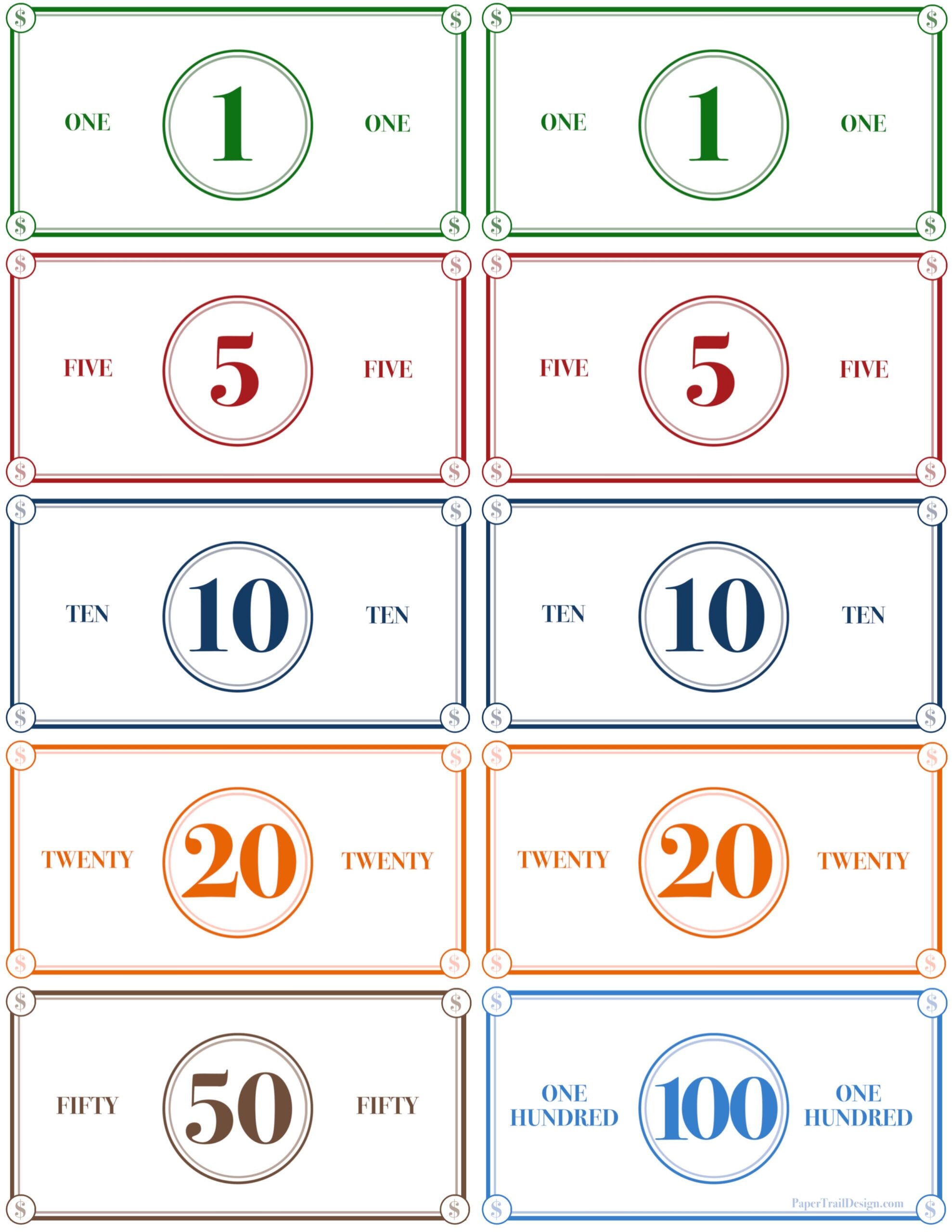 Play Money Printable Paper Trail Design