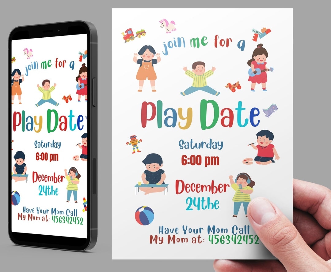 Playdate Invitation Template Editable Printable Playdate Card Play Date Invite Digital Playdate Cards Print Kindergarten Playdate Cards Etsy