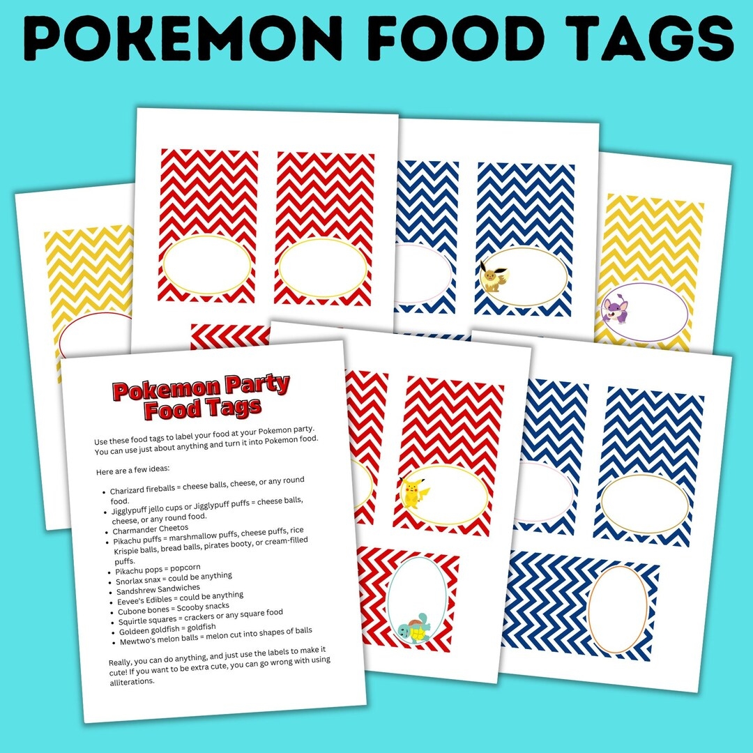 Pokemon Party Food Tags Pokemon Food Labels Food Tags Pokemon Party Printables Kids Printables Kids Party Tags Pokemon Tags Etsy