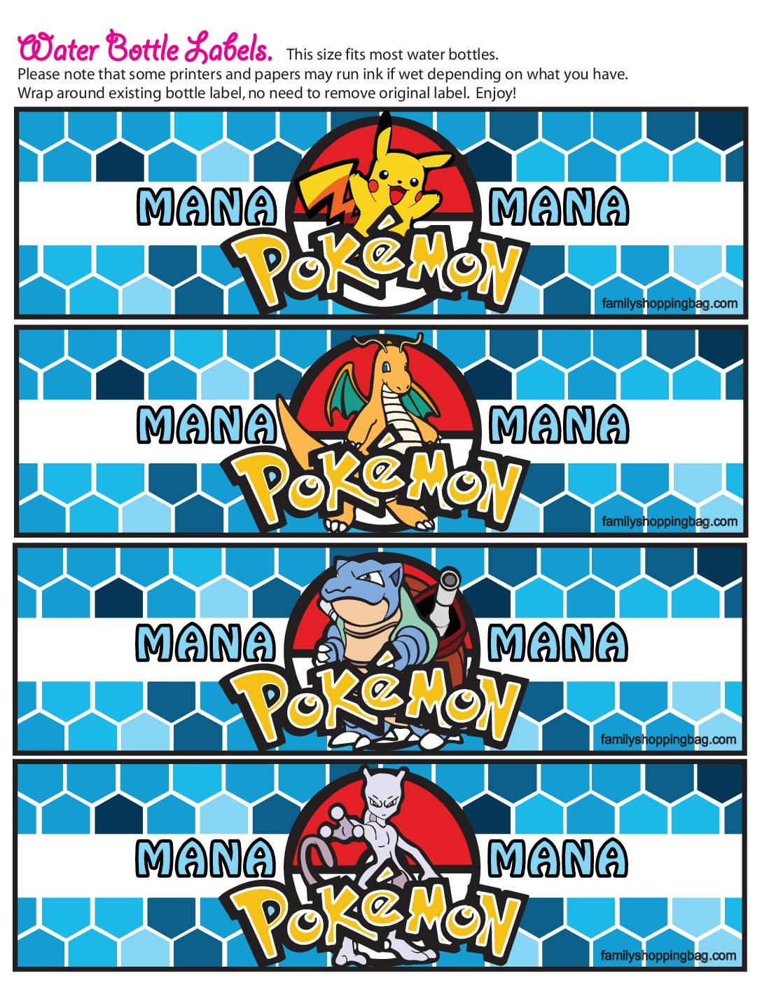 Pokemon Water Bottle Label