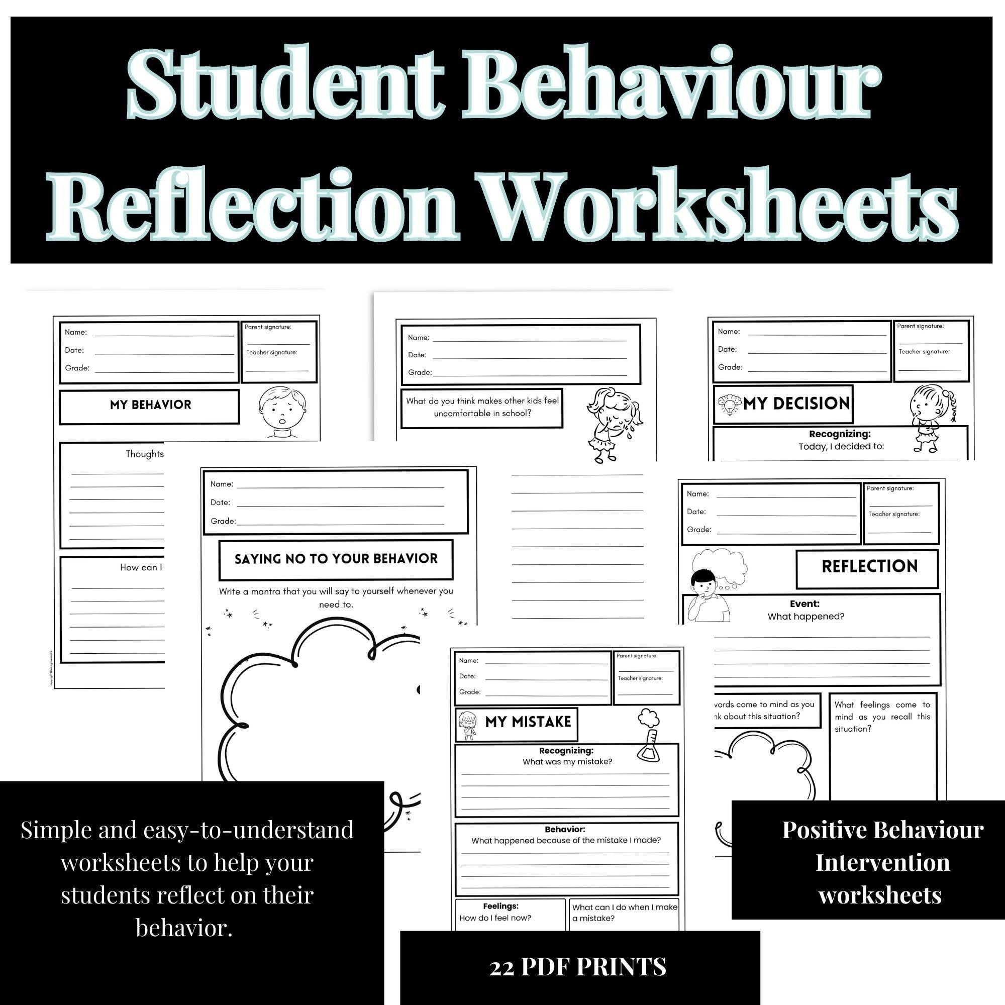 Positive Behavior Intervention Worksheets Students Behavior Reflection Worksheets Classroom Behavior Worksheets Behavior Reflection Print