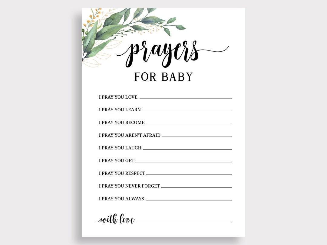 Prayers For Baby Card Printable Baby Prayer Wish Cards Well Wishes For Baby Greenery Baby Advice Cards Baby Shower Prayer Cards C16 Etsy
