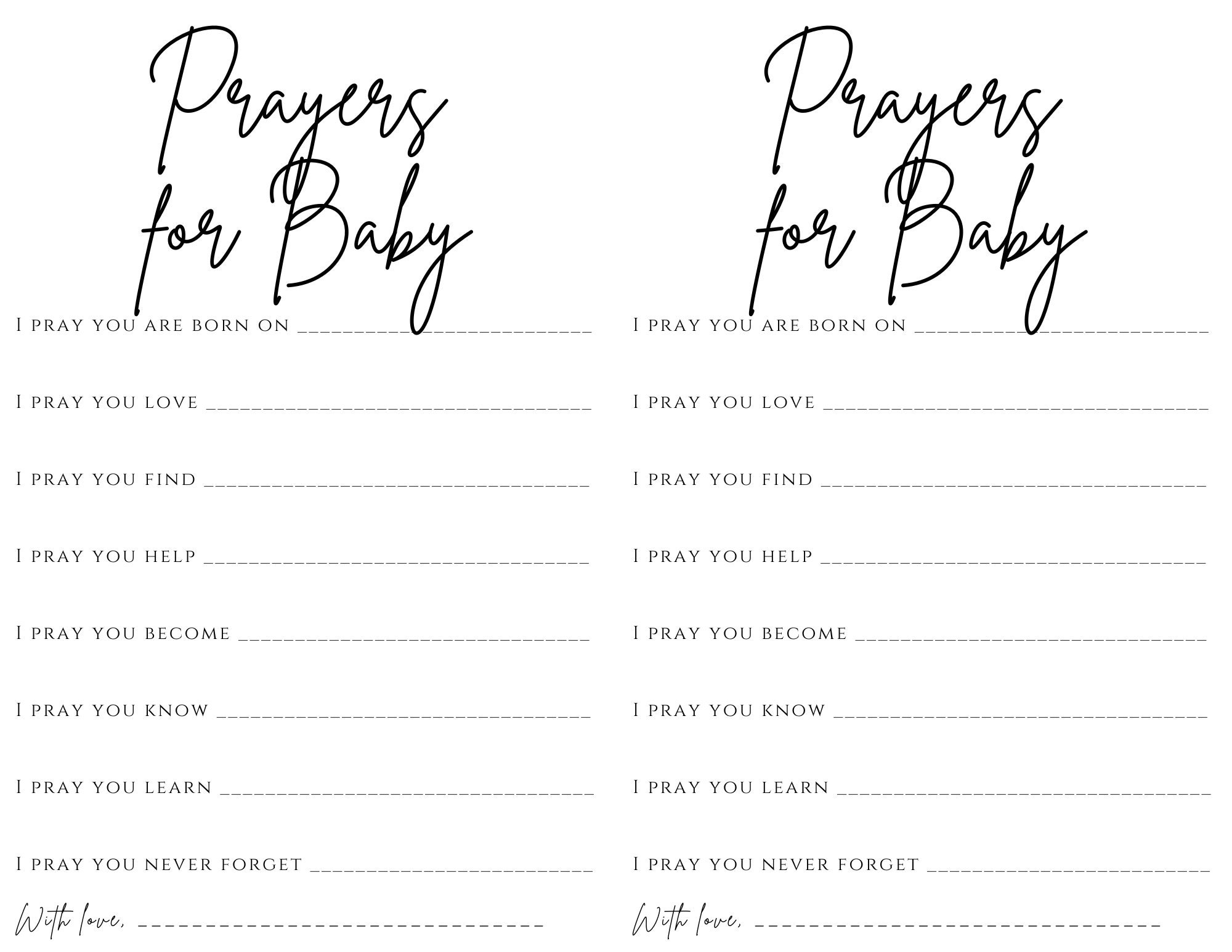 Prayers For Baby Fill In The Blank Baby Shower Game Baby Shower Activity Etsy