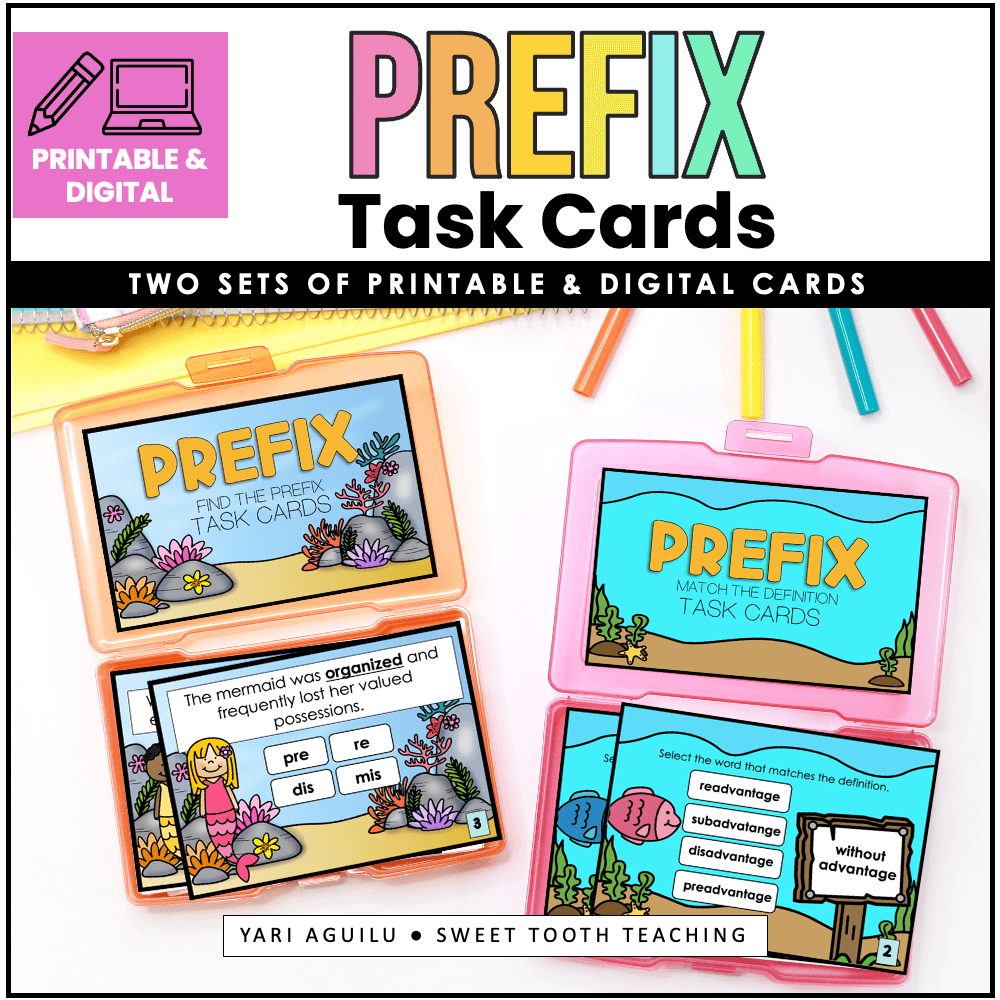 Prefix Suffix Task Cards Digital Boom Cards BUNDLE Literacy Centers Shop Sweet Tooth Teaching