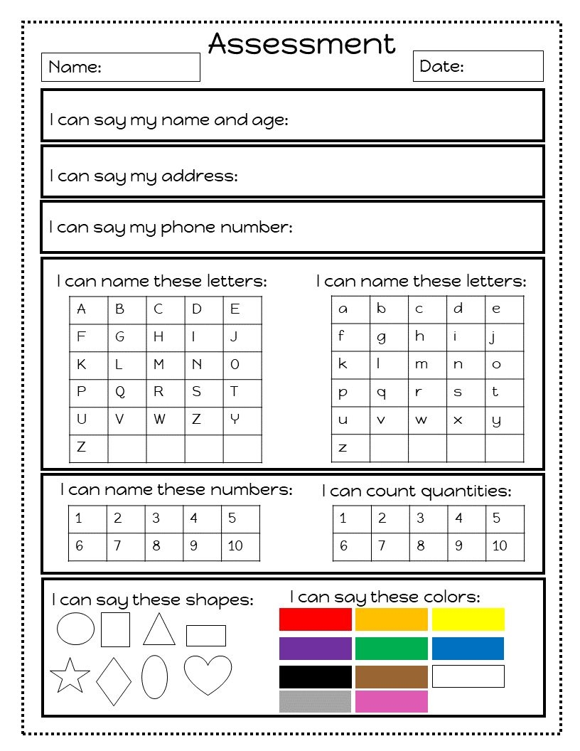 Preschool Assessment Forms Free Printable Free Printable 9BA