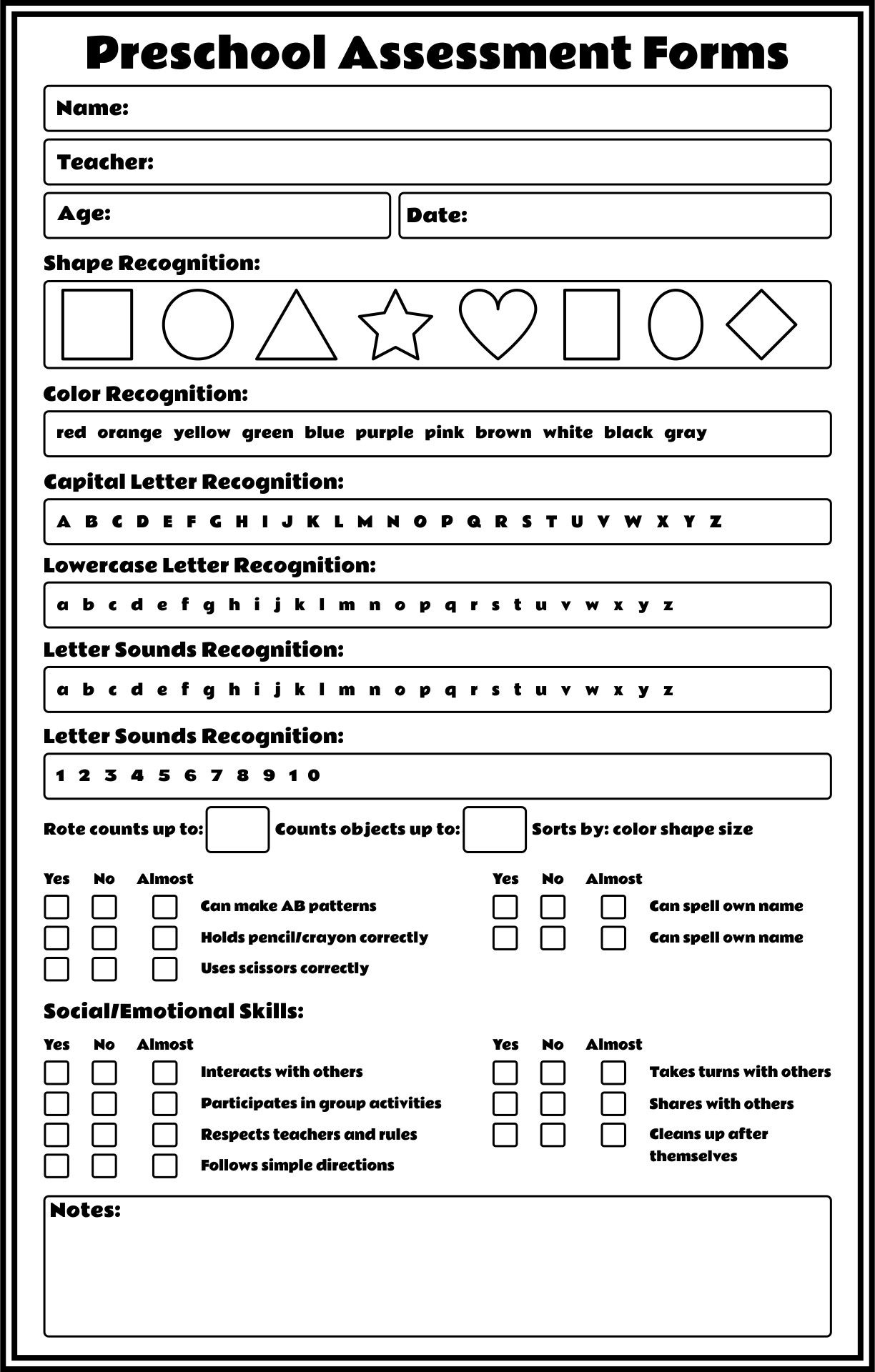 Preschool Assessment Skills 10 Free PDF Printables Printablee In 2024 Preschool Assessment Preschool Assessment Forms Free Preschool Worksheets