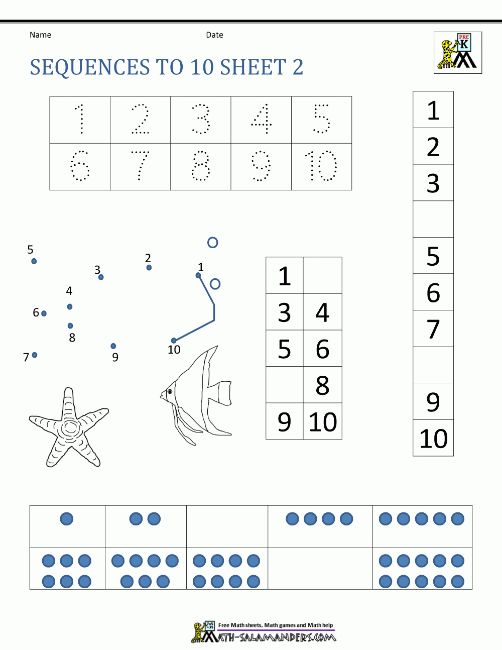 Preschool Number Worksheets Sequencing To 10