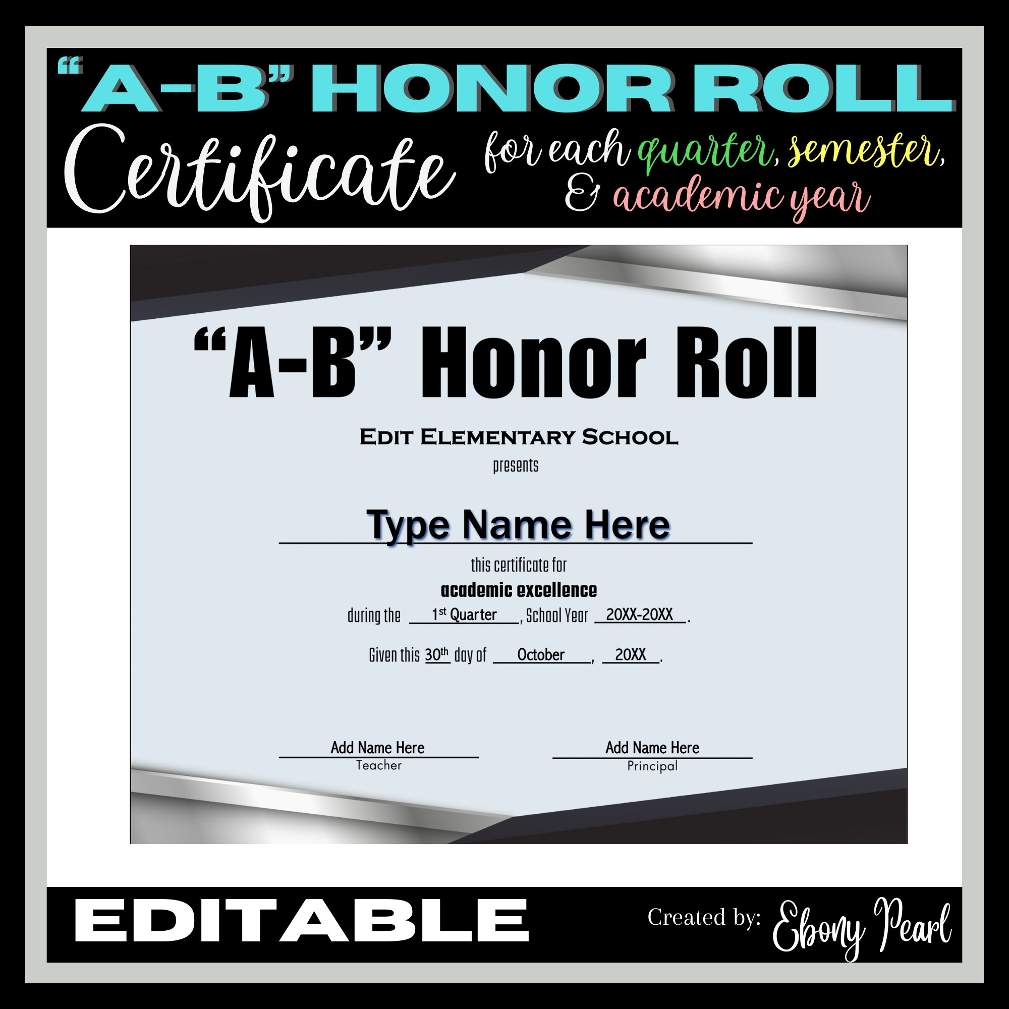 Principals Honor Roll Certificate Etsy