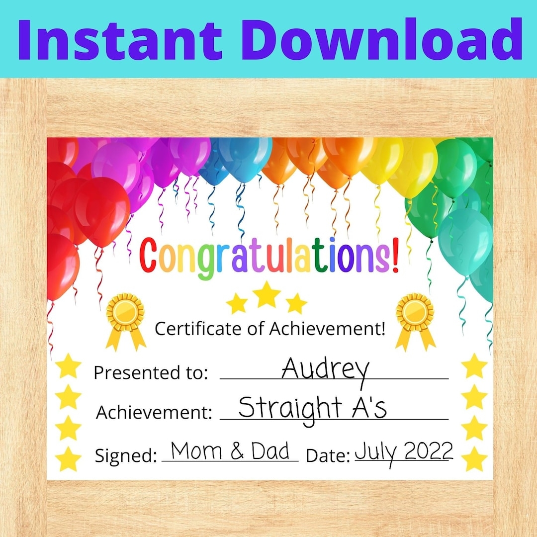 Printable Award Certificate For Kids Fun Recognition Instant Download PDF Etsy