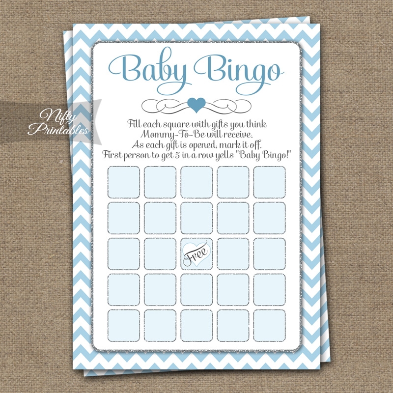 Printable Baby Shower Bingo Game Blue Chevron