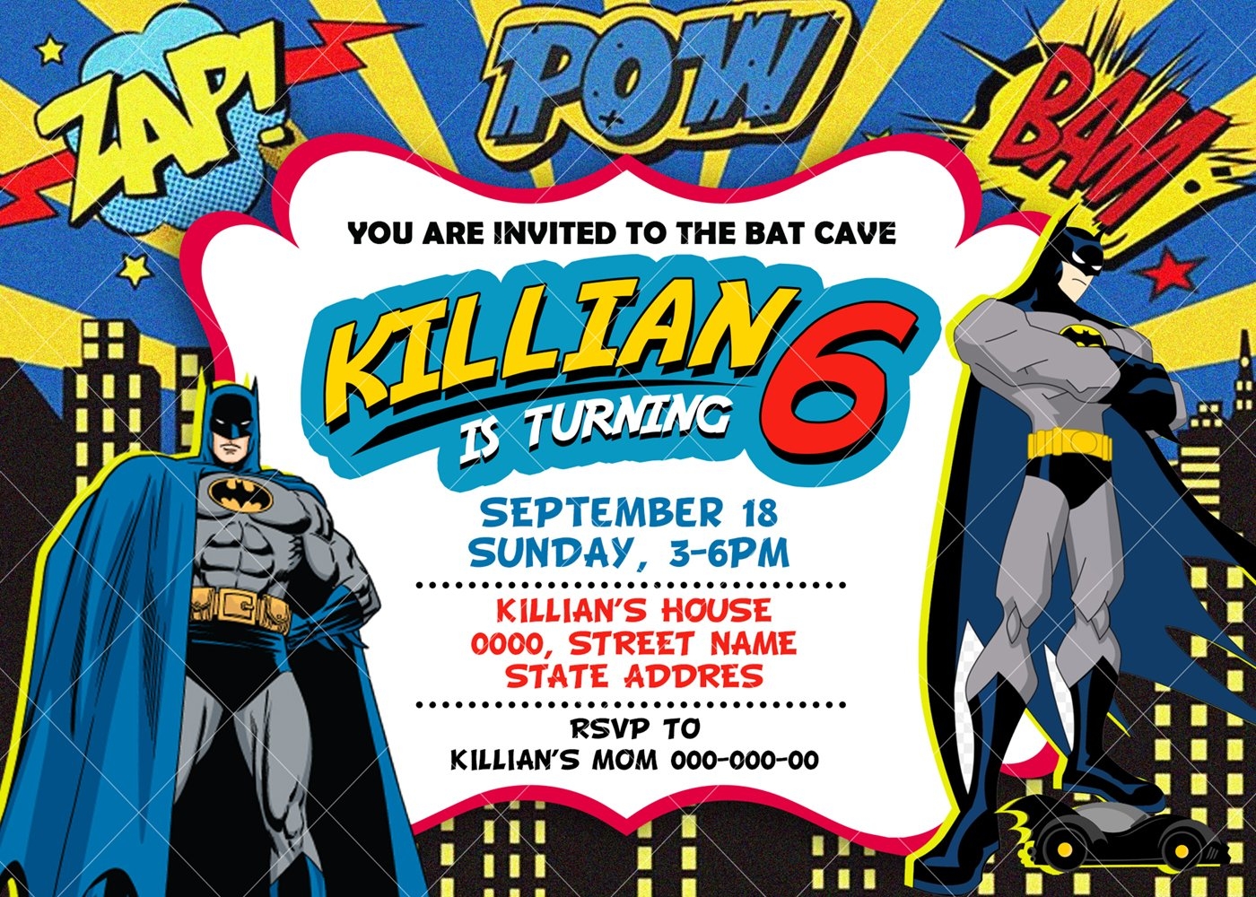 Printable Batman Birthday Invitation Templates Batman Invitations Batman Birthday Superhero Birthday Invitations 5 X 7 OR 4 X 6 Jamakodesigns