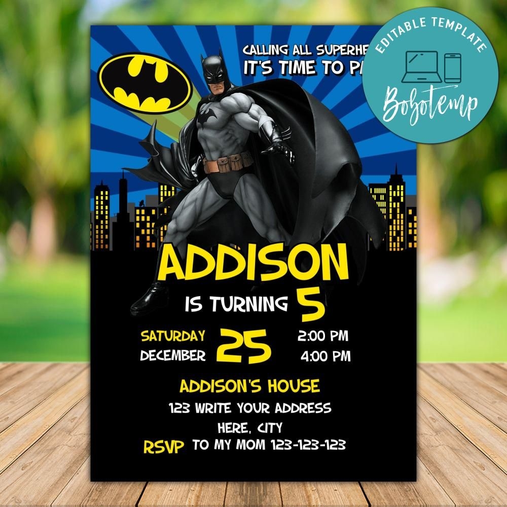 Printable Batman Comic Invitation Template Instant Download Bobotemp