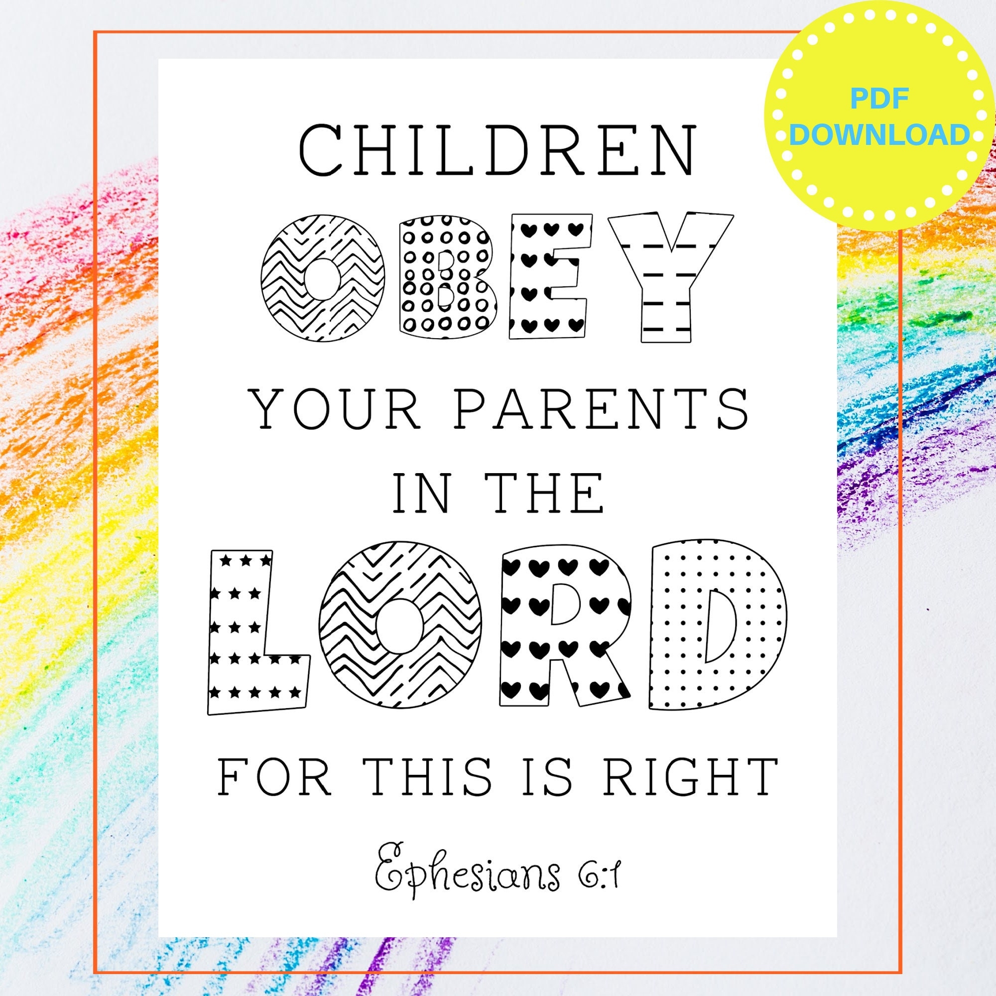 Printable Bible Verse Coloring Page Ephesians 6 1 Children Obey Your Parents In The Lord Sunday School Homeschool Christian Kids Etsy